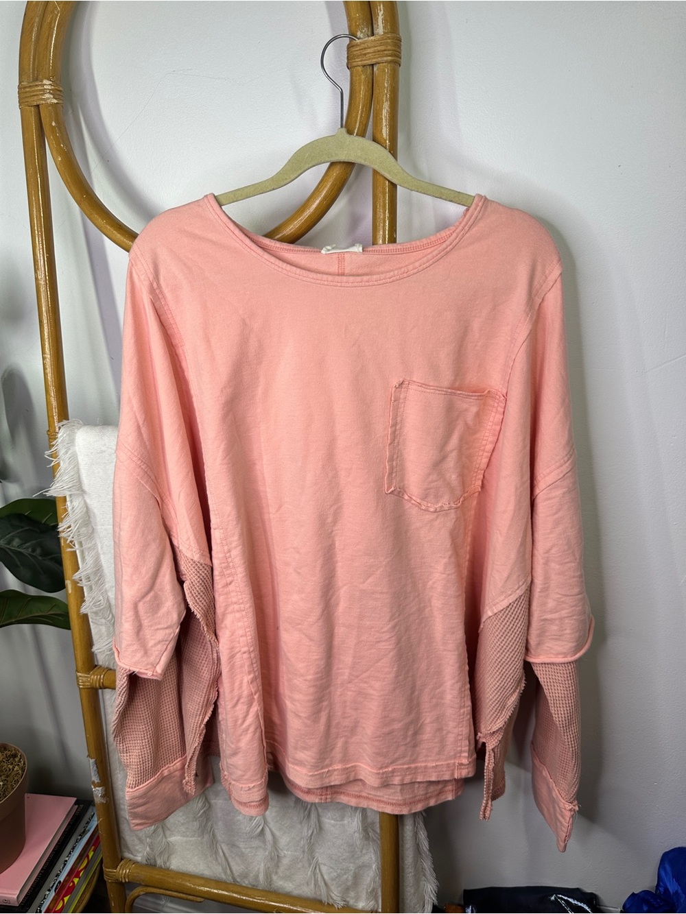 NWT Red Dress Boutique Bibi Pink Waffle Knit Long Sleeve Top sz L